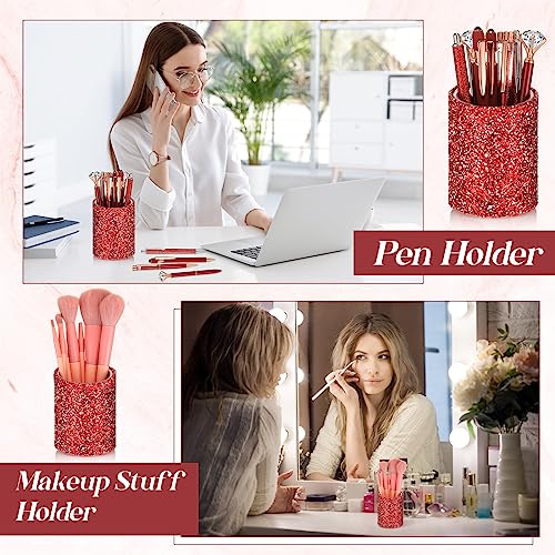 Sabary 8 Pcs Red Pens with Pen Holder for Desk Glitter Crystal Diamond Cute Ballpoint Fancy Pencil Holder Bling Desk Organizer for Women Girls School Office Supplies Wedding Graduation Gifts - color: Red