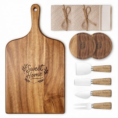 Charcuterie Board Set, 9-Piece Acacia Wood Cheese Board Gift Set with Knives, Serving Tray for Entertaining, Housewarming Gift, Wedding Gift for Couples, New Home Gifts - size: 15.7 inch