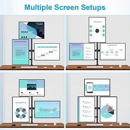 MOUNTUP Triple Monitor Stand, Height Adjustable Monitor Desk Mount Fit for 17 to 32 Inch Computer Screens, Stacked Monitors Arm for 3 Monitors, with C-Clamp and Grommet Base, up to 17.6lbs per Arm - size: Triple