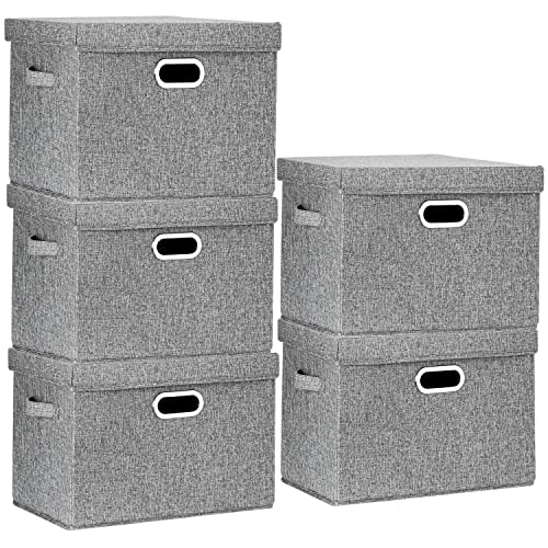 TYEERS Large Storage Bins with Lids, Collapsible, Washable, Fabric Storage Boxes for Organizing, 17.3x11.8x11.4 inches, 5 Pack, Gray - color: Grey, size: 5-Pack Large