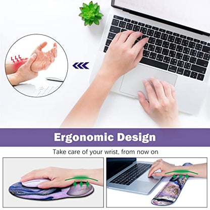 ARTSO Large Mouse Pad Ergonomic Keyboard Wrist Rest Support Combo, Memory Foam Gel Wrist Pad, Extended Desk Mat Protector, Non-Slip Desk Blotter, Purple Marble - color: Purple Marble