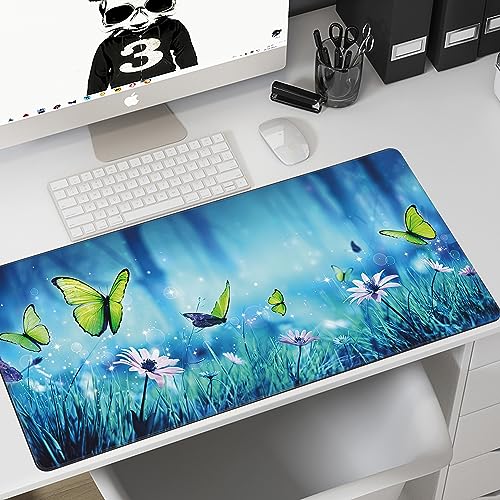 MIOAOSRT Desk Mat,Butterflies in Mystic Forest Large Gaming Mouse Pad with Stitched Edges,Non-Slip Computer Mouse Pad for Desk,Extended XXL Keyboard and Mouse Pad 35.4x15.75 in - color: Butterflies in Mystic Forest