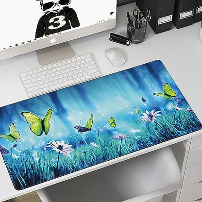 MIOAOSRT Desk Mat,Butterflies in Mystic Forest Large Gaming Mouse Pad with Stitched Edges,Non-Slip Computer Mouse Pad for Desk,Extended XXL Keyboard and Mouse Pad 35.4x15.75 in - color: Butterflies in Mystic Forest
