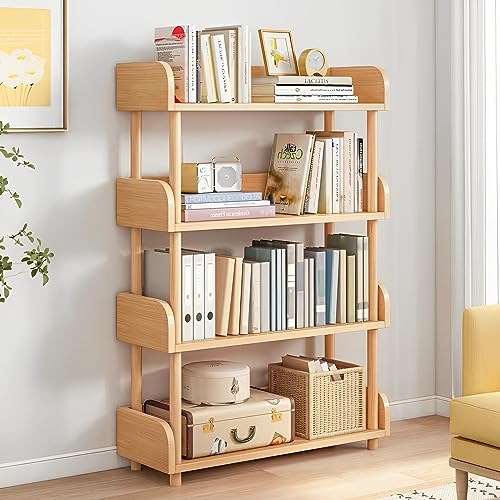 OSCHF 4-Tier Wooden Open Bookcase - Modern Display Bookshelf with Top Edge and Solid Wood Frame for Home and Office, Storage Cabinet, Oak - color: Oak, size: 4-tier