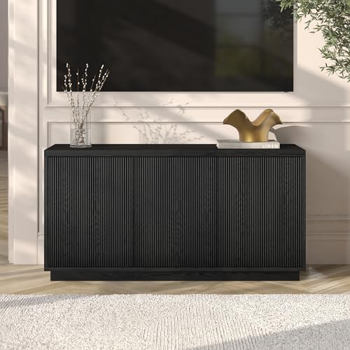 Henn&Hart Fluted TV Stand for TVs up to 55" with 3 Swing Out Ribbed Doors and Adjustable Shelves for Living Room, Family Room, or Office, Natural Black - color: Natural Black, size: 48" TV Stand