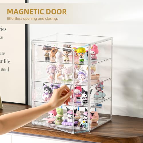 4 Tier Display Case for Collectibles,Clear Display Box with 3 Movable Plates ,Storage Container with Magnetic Door - size: XXL-4 Tier-1 Pack