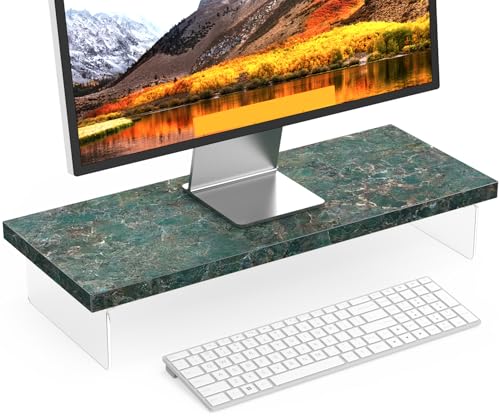 Monitor Stand Riser, Wood & Acrylic Computer Monitor Stand Desk Desktop Organizer Table for Home, Office Workspace, Laptop Riser, Printer, PC & TV Screen Riser - color: Emerald Blue Stone, size: 25*10 Inch