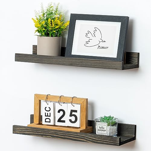 FLYJOE Picture Ledge Wall Shelves 16 inch Width Set of 2, Solid Pine Wood Rustic Floating Ledge Shelves for Wall for Kids' Room Bedroom Kitchen Bathroom Living Room Nursery Display Wall Decor, Grey - color: Grey, size: 16'', set of 2