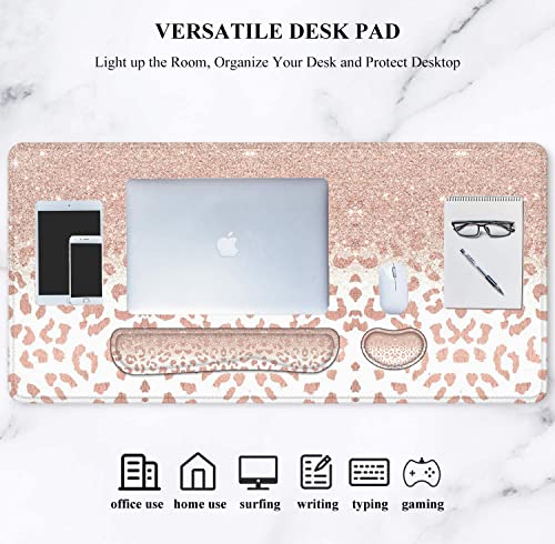 Lateefah Desk Mat, Mouse Pad with Wrist Rest, 4-in-1 Large Mouse Pads for Desk, Ergonomic Mouse Pad and Keyboard Wrist Rest Gaming Keyboard Mat for Office, Home - color: 4pcs-rose Gold Leopard