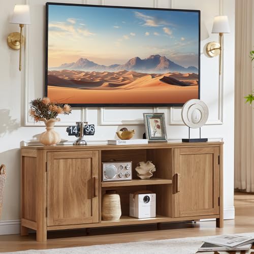 Joaxswe Farmhouse 55" Tv Stand,Dark Wood Entertainment Center with Adjustable Shelves & 2 Door Storage,Wooden Media Console Cabinet for TVs Up to 65 inches, Rustic Tv Stands for Living Room,Bedroom - color: Dark Wood