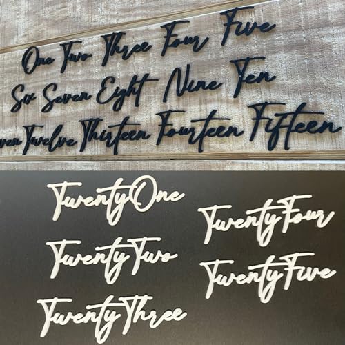 Cursive Wedding Table Number SET, DIY thin modern Black or White acrylic cutouts with silicone glue included. Words only, no backing (One - Five, Matte Black) - color: Matte Black, size: One - Five