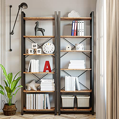 IRONCK Bookshelf 6-Tier Ladder Shelf 110lbs Display Shelf Vintage Industrial Style Bookcase for Home Office, Living Room - color: Vintage Brown
