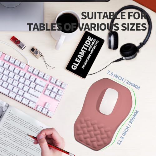 Ergonomic Raised Mouse Pad Wrist Support with Bilateral Slope Memory Foam Mousepad for Wrist Rest and Carpal Tunnel Pain Relief 11.8x7.9〃 Salmon Pink - color: Salmon Pink