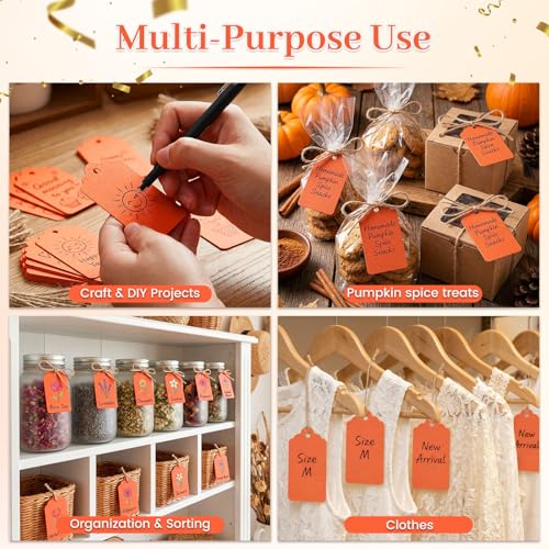 SallyFashion 120PCS Gift Tags - Orange Hanging Tags for Gifts, DIY Wedding, Birthday - color: Orange