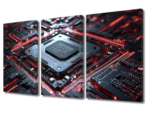 3 Panels Computer Chip Wall Art for Living Room CPU Database Concept Canvas Art Wall Decor AI Supercomputer Modern Home Decor Giclee Wooden Framed Gallery-Wrapped Ready to Hang (36"Wx24"H) - color: Artwork-03, size: 36"Wx24"H