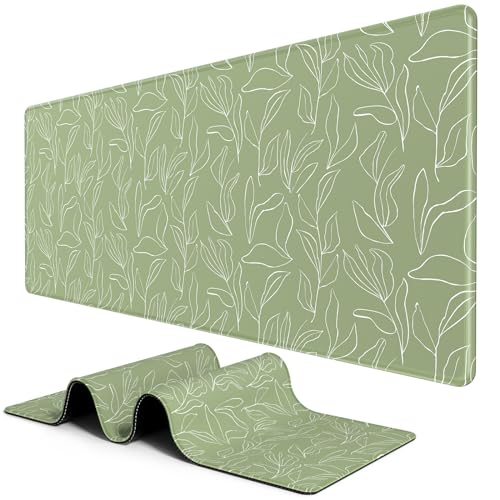 BOSOBO Large Desk Pad - XXL XL Extended Gaming Mouse Pad, Office & Home Mat, Long Keyboard Cover, Desktop Full Cover 31.5 x 11.8 Inches, Minimalist Green Leaf - color: Minimalist Green Leaf, size: XL - 31.5 x 11.8 Inches
