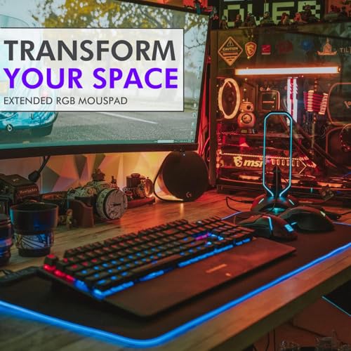 Tilted Nation RGB Mouse Pad for Gaming - Large LED Mousepad - LED Desk mat with 8 Adjustable Light Modes - Non Slip Rubber Base, Easy to Clean Water Proof Surface Mat for Keyboard and Mouse - color: Black