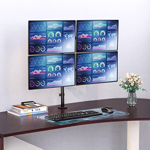 WALI Quad Monitor Desk Mount, 4 Monitor Stand Fits Heavy Duty Computer Screen up to 27 inch, Full Adjustable Arm Holds up to 22 lbs per Arm (M004), Black - size: 13"-27", style: Quad