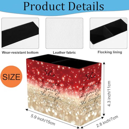 Pen Holder and Anti-Slip Mouse Pad Combination, Makeup Brush Storage Box, Tableware Storage Box, Suitable for Office and Home - Red Glitter Quote Proverbs 31-25 - color: Red Glitter Quote Proverbs 31-25