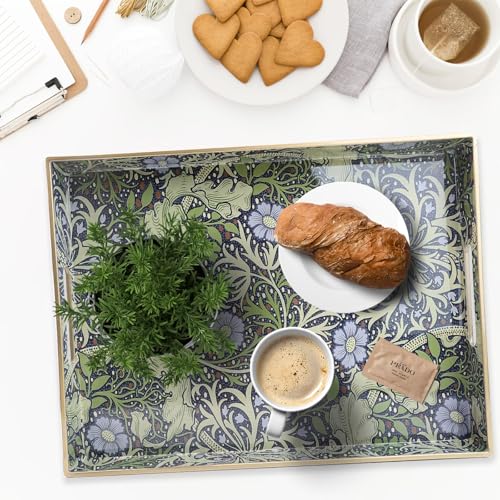 Spsyrine Serving Tray with Handles, Plastic Decorative Tray for Coffee Table, Living Room, Home Decor, Seaweed - color: Multi H