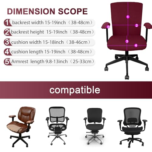Tallew 4 Pcs Office Chair Covers Set Computer Universal Protective Stretchable Chair Seat Covers Desk Armrest Slipcovers Pads Office Cushion Backrest for Rotating (XL,Burgundy) - color: Burgundy