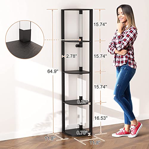 VTRIN Corner Shelf with Light, Modern Home Decor Stand Floor Lamps with Storage Shelves for Collectibles, Sturdy 5-Tier Corner Bookshelf Cabinet Display Shelf for Living Room Bedroom Small Space - color: Black