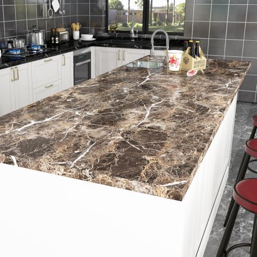 Livelynine 24x394 Dark Brown Contact Paper Peel and Stick Countertop Waterproof Wallpaper for Kitchen Marble Vinyl Wrap for Countertops Bathroom Counter Covers Desk Table Top Covering Self Adhesive - size: 24" x 394"