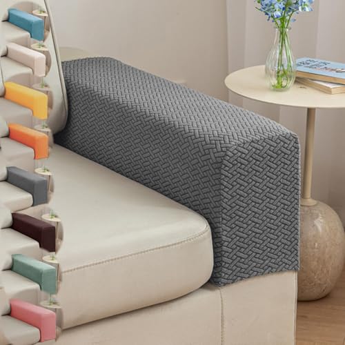 Couch Arm Covers & Arm Chair Covers Set of 2 - Stretch Sofa Armrest Protectors with Non-Slip Grip, Machine Washable Polyester Fabric for Recliner/Loveseat/Sectional (Grey,Medium-Set of 2) - color: Grey, size: Medium-Set of 2