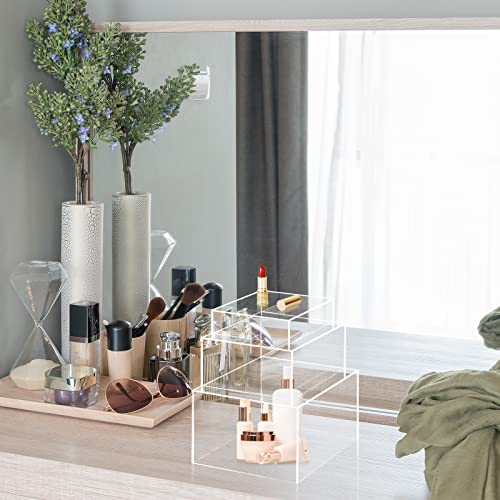 Set of 3 Acrylic Display Risers - Acrylic Boxes & Cubes - 5 Sided with Hollow Bottoms - Display Stand for Collectibles (Clear) - color: Clear