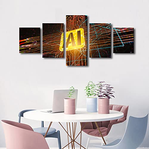 TUMOVO Wall Art for Office Technology Concept Pictures Print On Canvas Canvas Artwork Wall Decor Technology Chip Details Canvas Prints Wall Art Decor Canvas Wall Art Ready to Hang, 50"x24" - color: Artwork-04, size: 50''Wx24''H