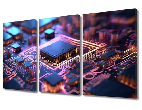 Rebotipy 3 Pieces Smart Chip Poster Living Room Wall Art Motherboard Digital Chip Canvas Art Wall Decor Database Concept Wall Decor for Bedroom Giclee Gallery-Wrapped Posters and Prints (36" Wx24 H) - color: Artwork-02, size: 36"Wx24"H
