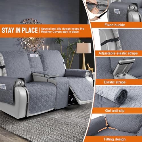 VANSOFY Loveseat Recliner Cover with Console 100% Waterproof Sofa Slipcovers Non-Slip Reclining Couch Cover Split Sofa Covers Furniture Protector for Pets, Dogs(Dark Gray) - color: Dark Gray
