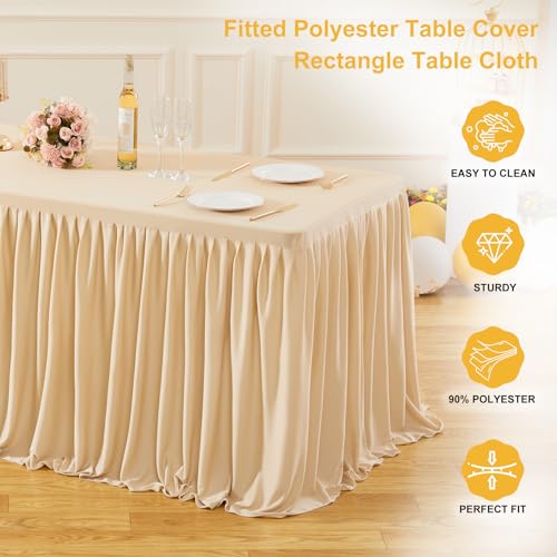 Wish Care 2 Pack Champagne Rectangle Table Clothes for 4 Foot Tables, Polyester Fitted Tablecloths 4ft Stretch Table Cover for Wedding, Birthday, Parties, Trade Show, Craft Show - color: Champagne, size: 48" x 24" (4 Ft - 2 Pcs)