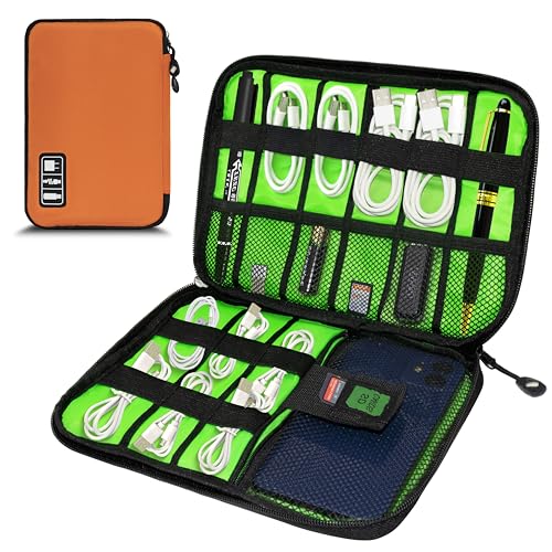 Electronics Organizer,Travel Cord Organizer Pouch, Portable Cable Organizer Bags,Travel Electronic Accessories Storage Case for Cables, Cords, Charger, Phone (Orange) - color: A9-2-M-Orange, size: Medium