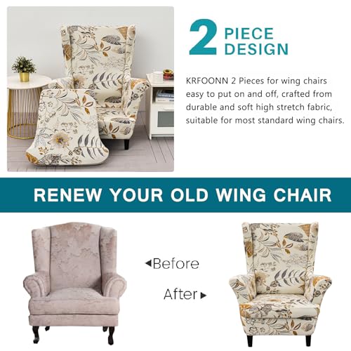KRFOONN Wingback Chair Covers Slipcovers 2 Piece Stretch Wing Chair Covers Spandex Slipcovers Wingback Sofa Covers Armchair Covers Non-Slip Furniture Protector for Living Room Wingback Chairs, A21 - color: A21