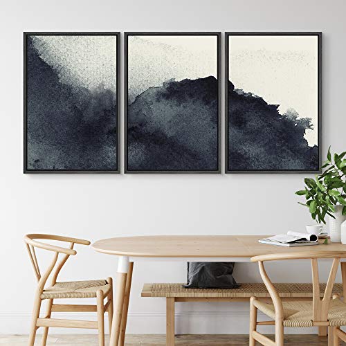 NWT Framed Wall Art Print Set Faded Black Watercolor Dots Abstract Shapes Illustrations Modern Art Bohemian Colorful Pastel for Living Room, Bedroom, Office - 16"x24"x3 Black - color: Zen3-01, size: 16" x 24" x 3 Panels BLACK