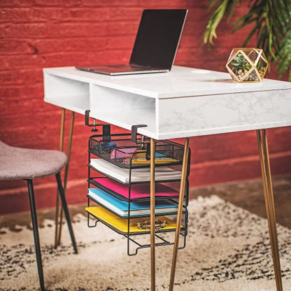 File Organizer 5 Tier Under The Desk File Holder, Clamp On Hanging File Organizer, SPACE SAVING DESIGN File Holder for Office Desk