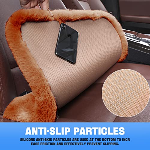 2Pack Car Front Seat Cushion, Soft Warm Faux Rabbit Fur Winter Auto Seat Cover, Fluffy Plush Vehicle Seat Protector Pad with Non-Slip Backing, Car Accessories for Home and Office Chair (Red/Brown) - color: Red/Brown