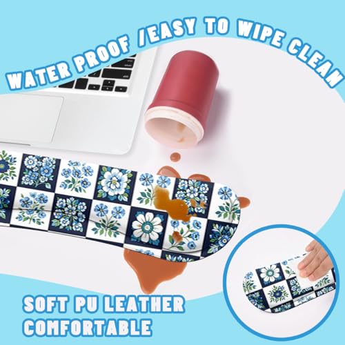 Blue Floral Tile Desk Mat Set Classic Check Botanical Mouse Pad with Wrist Rest 4in1 Desk Mat for Desktop Ergonomic Computer Desk Arm Wrist Anti-Slip Computer Ergonomic Mouse Pad Home Office Gaming - color: Blue Floral Tile