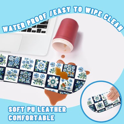 Blue Floral Tile Desk Mat Set Classic Check Botanical Mouse Pad with Wrist Rest 4in1 Desk Mat for Desktop Ergonomic Computer Desk Arm Wrist Anti-Slip Computer Ergonomic Mouse Pad Home Office Gaming - color: Blue Floral Tile
