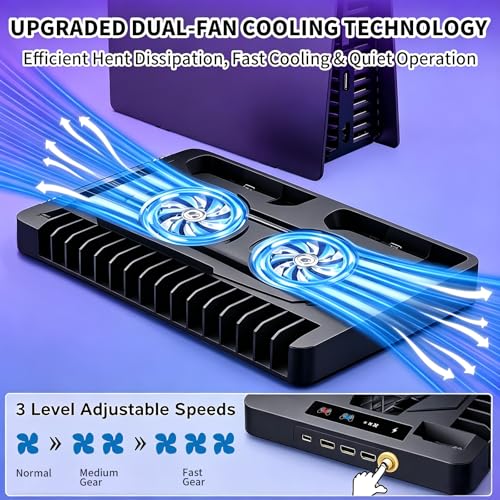 Cooling Station for Ps5/Slim/Pro Disc & Digital Playstation 5 Vertical Stand Organizer with Dual Controller Charger,16 Game Slots,7 Rgb,,3 Usb Ports,Headset & Remote Holder (White) - color: White