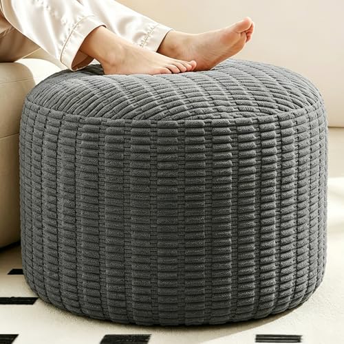 Round Corduroy Ottoman Foot Rest Pouf for Living Room Couch - Soft Plush Shredded Foam Filled Hassock Stool, Comfy Footstool for Adults (Charcoal - Chunky Corduroy, 26 INCH×18 INCH) - color: Charcoal - Chunky Corduroy, size: 26"D x 26"W x 18"H