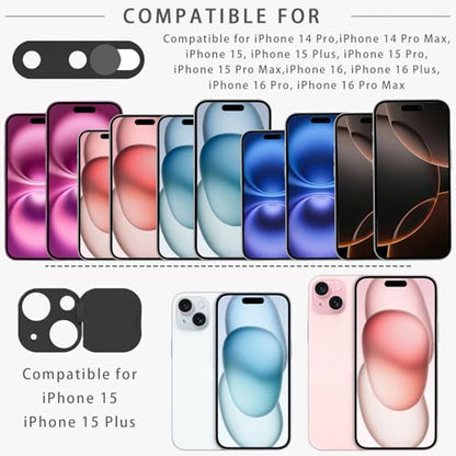 Front Camera Cover Compatible for iPhone 15/15 Plus with Rear Lens Cover,Protect Privacy and Security But Not Affect Facial Recognition（2Pack）-2025 Updated Version - size: 15/15Plus