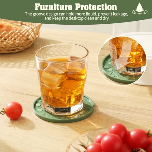 Coasters Set of 8,Hot or Cold Drink Coasters with Holder,Modern Style Coffee Table Coaster,Suitable for Kinds Cups Beer,Drink,Anti-Overflow Tabletop Protection(Green, 8pcs) - color: Green, size: 8 pcs