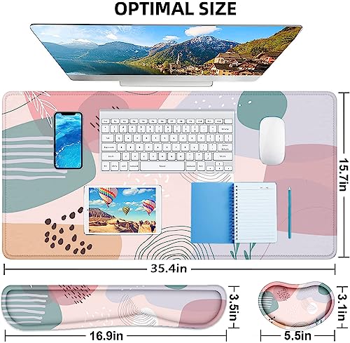 LATEEFAH Desk Mat, Mouse Pad with Wrist Rest, 4-in-1 Large Mouse Pads for Desk, Ergonomic Mouse Pad and Keyboard Wrist Rest Gaming Keyboard Mat for Office, Home - color: 4Pcs-Pastel Abstract