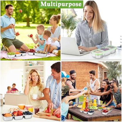 UPTRUST Reusable Stainless Steel Snack Containers with Lids – 2-Compartment and 3-Compartment Leak-Proof Designs for Take-Out Condiments and On-the-Go Snacks - size: 1-Piece 2-Compartment + 1-Piece 3-Compartment