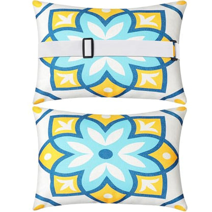 Juexica 2 Pack Chaise Lounge Pillow with Strap Outdoor Waterproof Beach Chair Neck Headrest Pillow Adjustable Elastic Band for Hammock Lumbar Recliner Pillows for Patio Pool Chair(Fresh Flowers) - style: Fresh Flowers