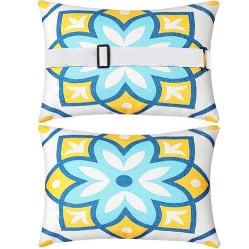 Juexica 2 Pack Chaise Lounge Pillow with Strap Outdoor Waterproof Beach Chair Neck Headrest Pillow Adjustable Elastic Band for Hammock Lumbar Recliner Pillows for Patio Pool Chair(Fresh Flowers) - style: Fresh Flowers
