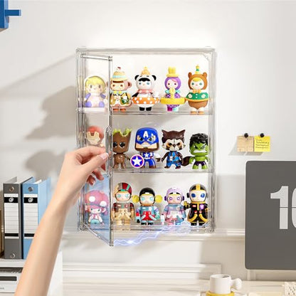 Clear 3 Tiers Acrylic Display Case for Figures Collectibles 1 Pack Wall Mounted Hobby Figurine Display Case with Shelves, Display Shelf Storage Box for Action Figures, Car Model - size: XL-1 Pack