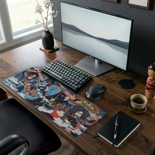 BELLEMOND Japanese Art Desk Mat | Large 31.5x11.8in Anime Mouse Pad for Keyboard & Mouse | Non-Slip Base, Water-Repellent | Original Japanese Design | Dragon Duel - color: Dragon Duel